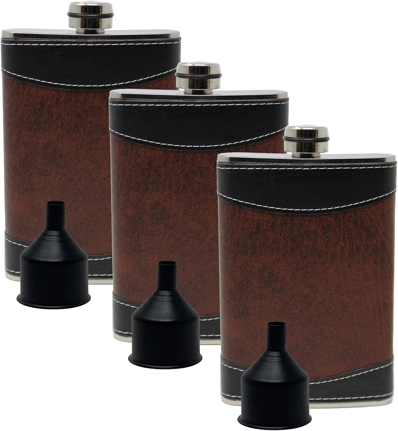 Liquor Hip Flasks Set PU Leather 8oz Pack of 2